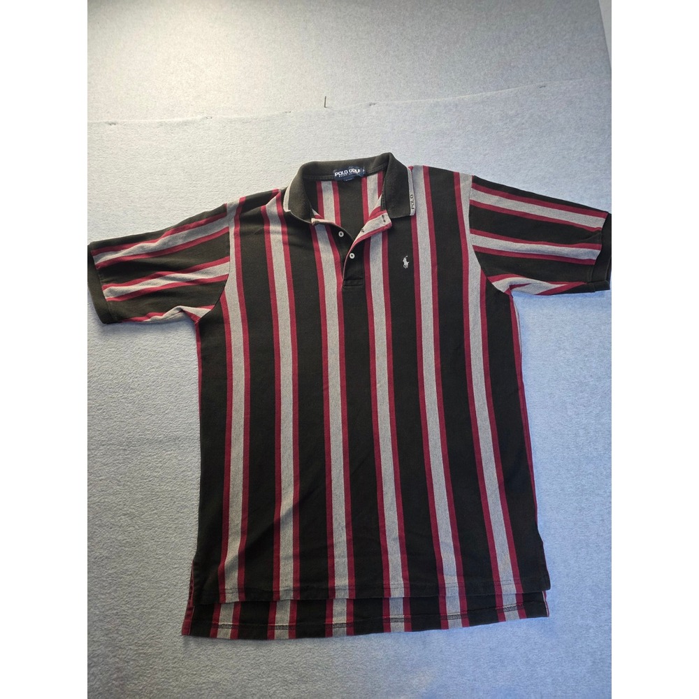 Polo Golf Ralph Lauren Mens Large Striped Polo Shirt Black Red Grey Made in USA